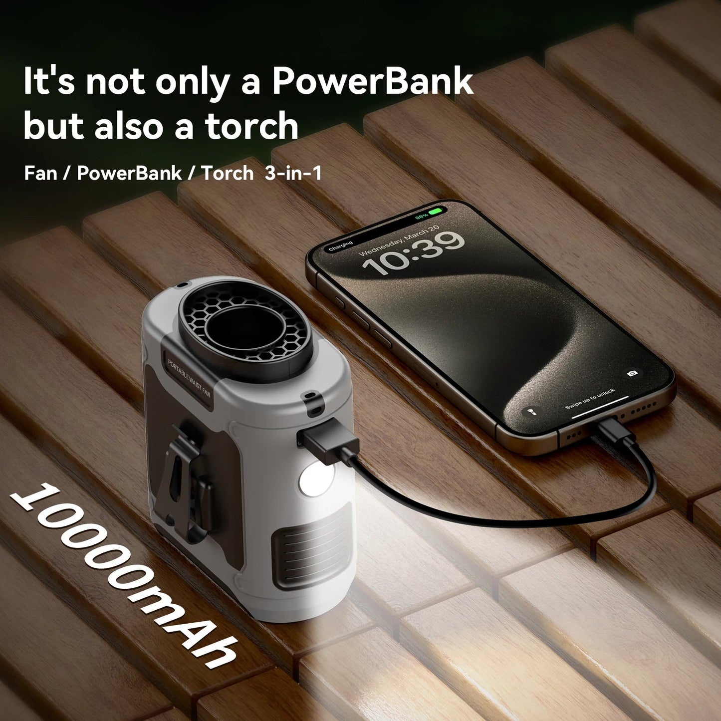 10000mAh Outdoor Portable Waist Fan