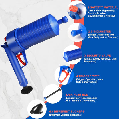 Drain Blaster Air Toilet Sink Plunger Gun Drain Clog Remover Tool