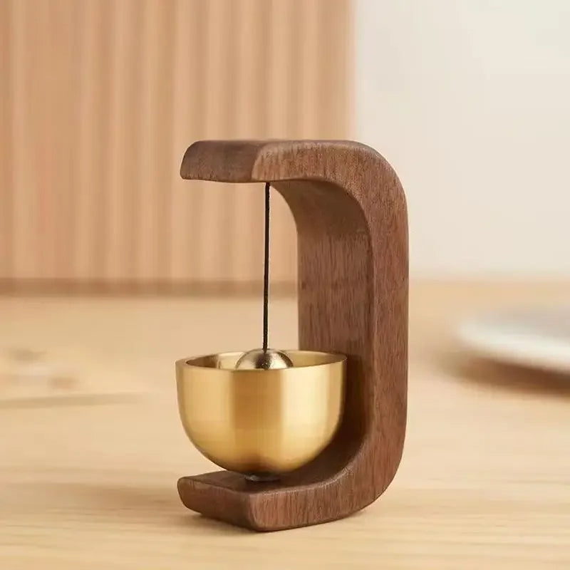 Wireless Door Chime with Brass Bell and Wooden Frame