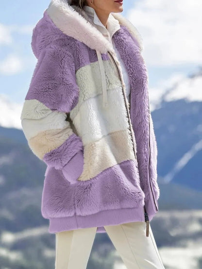 Contrasting Lamb Wool Padded Coat