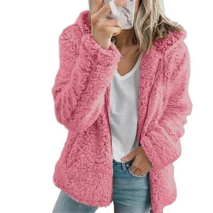 Elegant Bear Teddy Fur Coat: Soft Fleece Coat with Pockets and Zipper