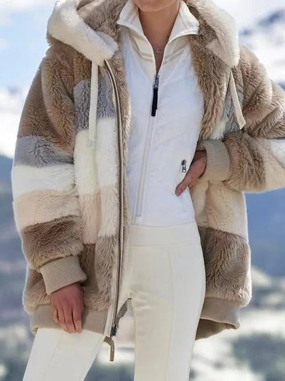 Contrasting Lamb Wool Padded Coat