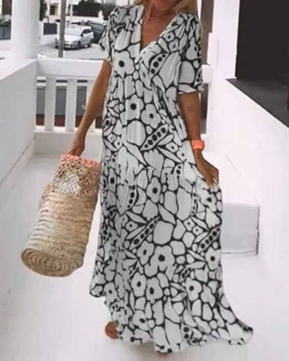 Long Dress With Short Sleeves and Print
